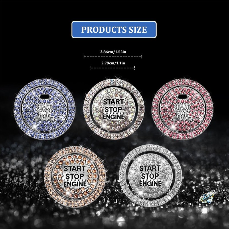 Tecledsn 2PCS Bling Car Push Start Button Sticker, Start Button