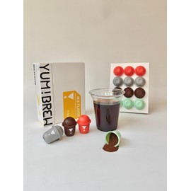 Yum!Brew Instant Freeze-Dried Coffee – 4-Flavor Variety Pack | Yunnan Arabica Beans | Americano, Espresso, Jasmine, Coconut | 12 Servings | Hot & Cold Brew | No Sugar | Travel Pods