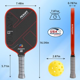 PICKSPT Pickleball Paddles Set of 4 USAPA Approved | T700 Raw Carbon Fiber Lightweight 7.8oz | Pro Bundle with 4 Balls, 4 Silicone Grips & Paddle Bag | Premium Pickleball Racket Set for Adults