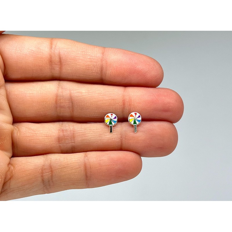 Rainbow Lollipop Earrings - 925 Sterling Silver