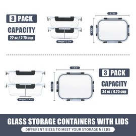 GULFLIN 6 Pack Glass Meal Prep Containers, Food Storage Containers, Airtight Bento Boxes with Leak Proof Lids, Freezer to Microwave Safe