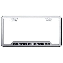 Au-TOMOTIVE GOLD Laser Etched Logo Cut-Out License Plate Frame for Jeep Grand Cherokee (Brushed Chrome)