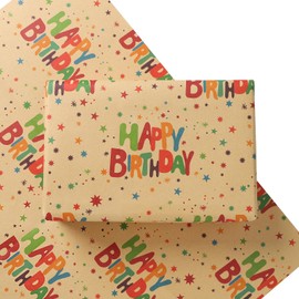 Birthday Wrapping Paper, Happy Gift Wrap for Men Women Girls Boys, 8 Sheet Recyclable Premium Classic Kraft Wrapping Paper for Birthday Party Baby Shower(50 * 70cm)