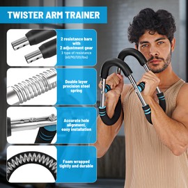 LunovWhelda Twister Arm Trainer, 60-120lbs Adjustable Chest Workout Equipment,Portable Spring Resistance Arm Strengthener, at Home Workout Equipment,Gifts for Men & Women (Blue)