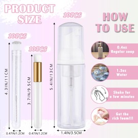 50PCS Lash Shampoo Bottles Brushes Set, Empty Lash Shampoo Bottle, Cleaning Brush, Eyelash Extension Tube Brush, Instructions Cards, Aftercare Bags for Business Clients (White)