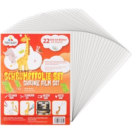 Tritart - Shrink Film I 22 Shrink Films I Shrink Film for Crafts for Children and Adults I Shrink Film Printable I Shrink Film Transparent I Shrink Film Craft I DIN A4