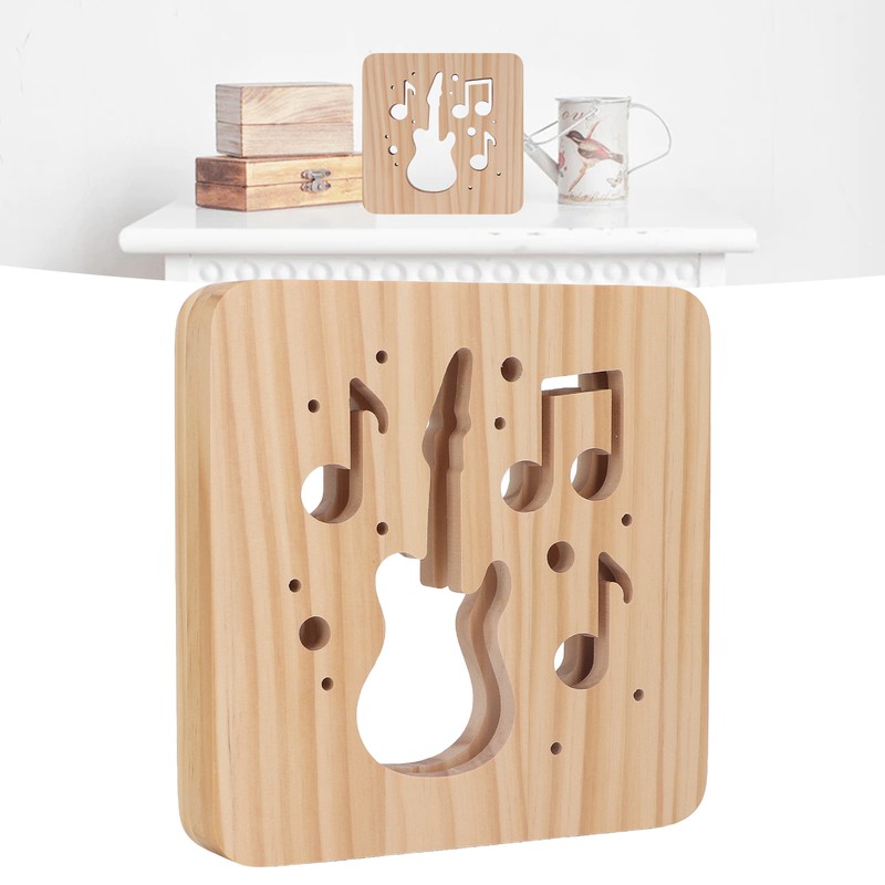 LED Night Light Unique Guitar Hollow Design 3D Wooden Night