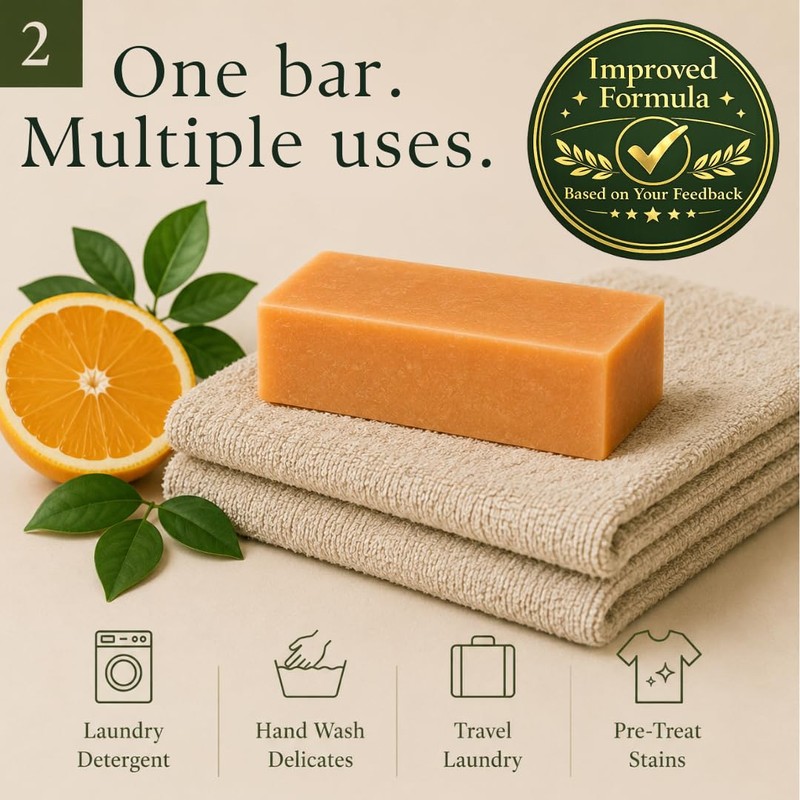 KELEBS Laundry Soap Bar - Natural Citrus Formula with Organic