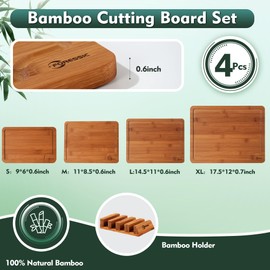 Wood Cutting Board Carbonized Bamboo Set With Smooth Surface Set 4 Packs with Non Slip Feet Holder and Over Sink Solid Thick Durable Wood Charcuterie Cheese Serving Tray Kitchen Gadgets (Carbonized)