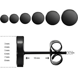 3 Pairs Black Hypoallergenic Stainless Steel Flat Back Ear Disc Stud Earrings Fake Flatback Gauge Male Tiny Flat Button Earring Faux Plugs Aretes Para Hombre Piercing Women Men 5 mm