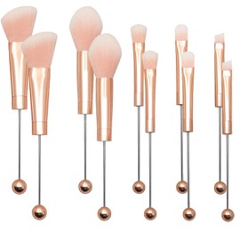 10Pieces Beadable Makeup Brushes Diy Makeup Comestic Brushes Beaded Brushes Kit for DIY Beaded Eyeshadow Brush (Beadable Makeup Brushes-10pieces=2Sets)-Rose Gold
