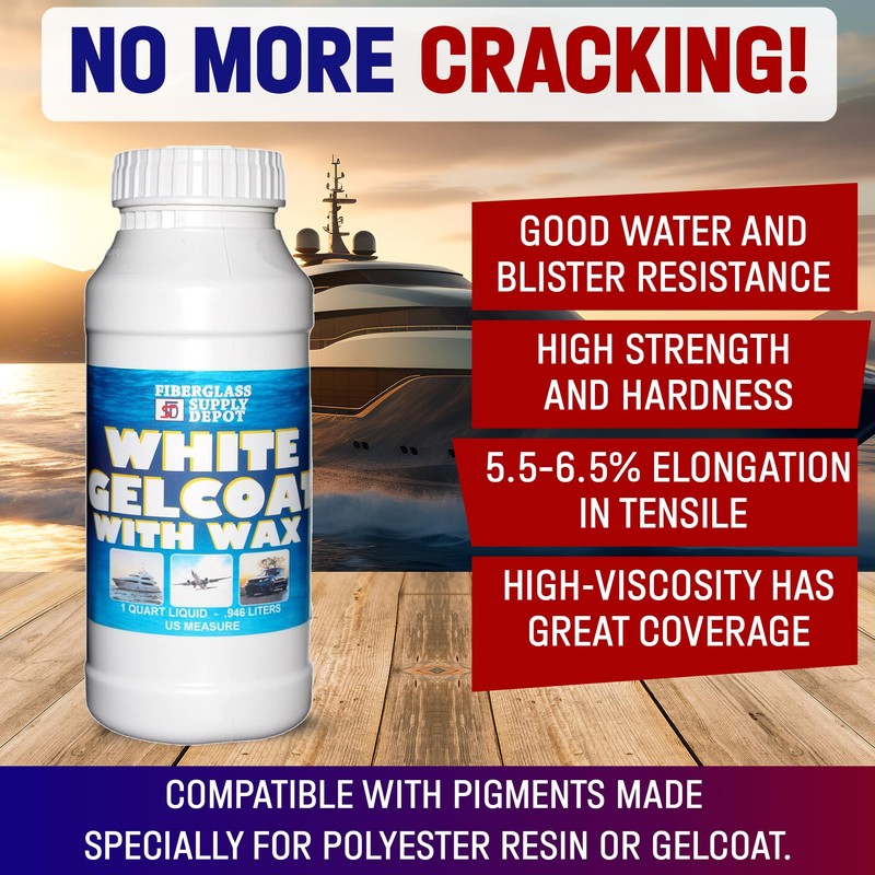 Fiberglass Supply Depot White Gelcoat with Wax – UV-Resistant Marine