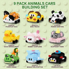 HIGH GODO 9Pack Party Favors Animals Building Set, 2882PCS Cute Animals Cars Building Blocks for Goodie Bag Stuffers Classroom Prizes, Party Favors Birthday Gift for Kids Boys Girls Student 8+