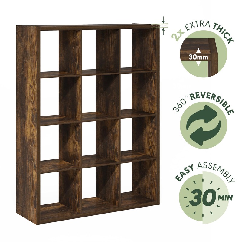 Furinno Cubicle Open Back Decorative Cube Storage Organizer, 12-Cube, Amber