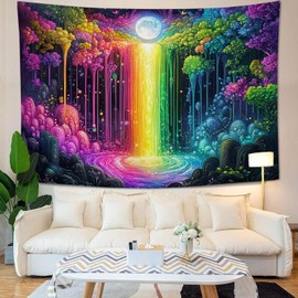 Quorin Waterfall Tapestry Colorful Waterfall Forest Aesthetic Tapestries Fantasy Nature Hanging Wall Art Decor Home Decoration for Bedroom Living Room Dorm 40"x60"