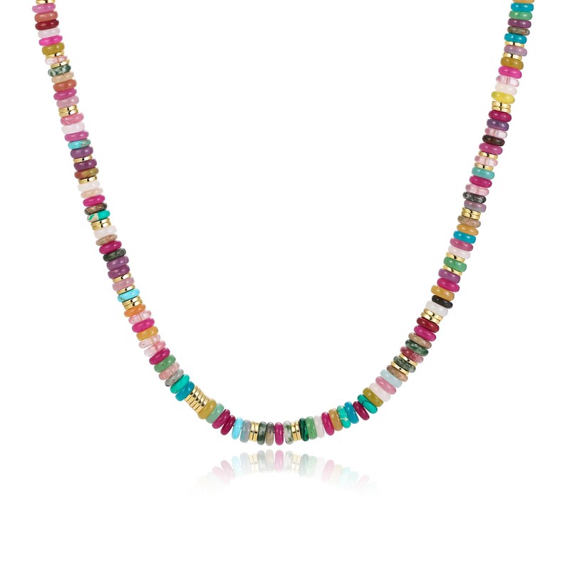 EVER FAITH Bunte Perlenkette Boho Edelstein Choker Halskette 14K Gold