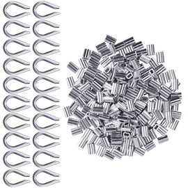 Aluminum Sleeves Clips 200 Pcs for Wire Rope 2mm Diameter Cable Thimbles Rigging Aluminium Double Ferrules Cable Crimps + 20 pcs M2 304 Stainless Steel Thimble(Silver Tone)