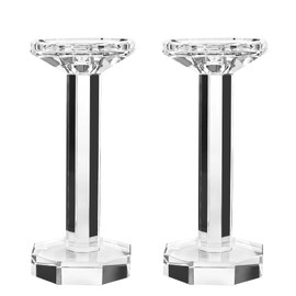 kitCom Crystal Candle Holders Set of 2, 8.27 Inch Tall Crystal Candlestick Holders for Taper, Long Candles or Tea Lights - Home Decoration, Wedding, Housewarming and Graduation Gifts