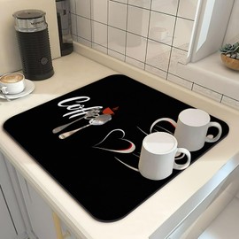 Coffee Bar Mat Rubber Dish Drying Mat for Kitchen Counter Coffee Mat for Home Bar Gift Kitchen Mat Coffee Bar Accessories Decorative Coffee Shop Chocolate Dish Drying Pad 16"X 18"