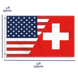 3×5 FT Swiss USA Friendship Flag, Large 150D America SWITZERLAND Outdoor Banner,Double Side Printing American Decor For Patio Garden With Brass Gromment
