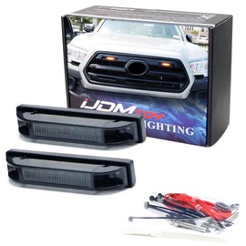 iJDMTOY Smoked Lens Amber LED Grille Lights Kit Compatible with 2012-up Toyota Tacoma, Center Set 2-Piece Marker Lamps w/Wiring & Hardware