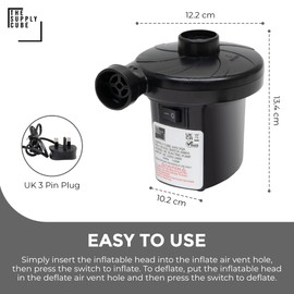 Supply Cube AC Electric Air pump with 3 Nozzles | AC 150w Air Pump | Portable Electric Pump | Quick-Fill Deflate & Inflate Pump for Paddling Pool, AirBed Pump, Swimming Pool Camping Accessories