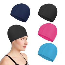 QSZHSL Pack of 4 Swimming Caps, Elastic Swimming Caps, Swimming Cap for Children, Teenagers, Adults, Unisex Swimming Caps, Lightweight Swimming Caps, Comfortable Fabric Swimming Hat, Waterproof (Pack