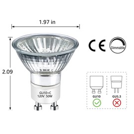 GU10 Halogen Bulb 120v 50w Warmer Bulbs, 2800k Warm White gu10 Dimmable for Candle Warmer, Scent Wax Burner, Fragrance Melt, Warming Bulb Pack of 6