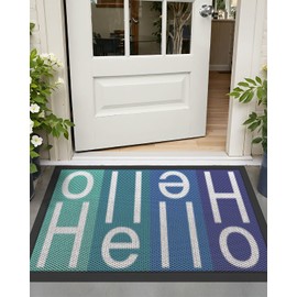 LUMI Front Door Mat Dirt Trapper Outdoor Entrance, Non Slip, Heavy Duty Doormat for Outside Entry, Waterproof, Low-Profile Welcome Rubber Mats for Home, Patio, Garage, 24"x36", Hello