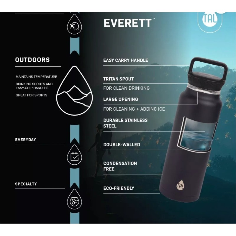 TAL Stainless Steel Everett Water Bottle with Tritan Spout 50oz,
