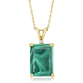 Gem Stone King 18K Yellow Gold Plated Silver Green Malachite and White Lab Grown Diamond
