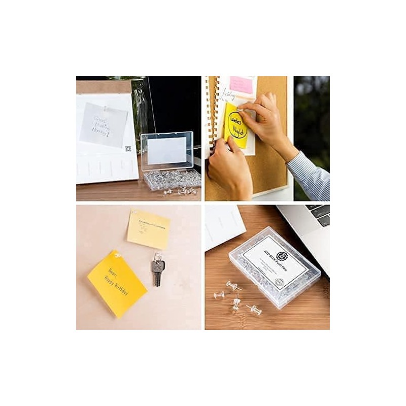 NEDBLUE Clear Push Pins - 120 Drawing Pins with Storage