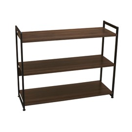 Household Essentials Mid Century Wide 3 Tier Book Shelf, Walnut Wood Finish