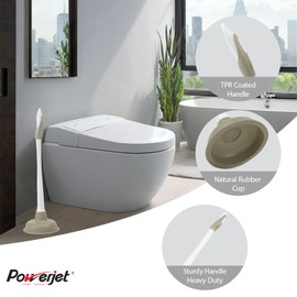 POWERJET Toilet Plunger (2506) – 2-Pack Rubber Cup Toilet Unclogger with Ergonomic Leverage Handle for Bathroom & Kitchen Use – Durable, Effective & Splash-Proof, Sand