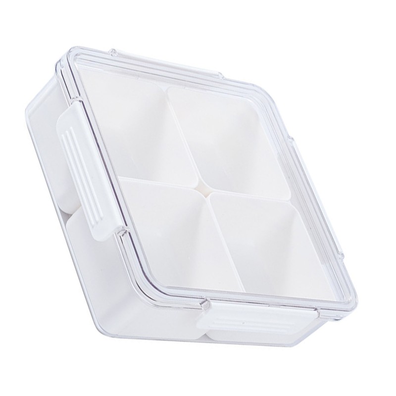 4 Compartment Snack Box Transparent Multifunctional Tight Sealing Divided Food