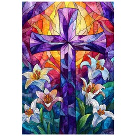 Great Puzzle for Adults, 300 Pieces, Stained Glass Cross Lily Puzzles for Adults, Toy, Gift, Family Decoration, Kids Puzzle