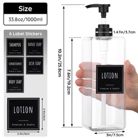 Segbeauty 33.8oz Shampoo and Conditioner Dispenser, 3pcs Square Empty Plastic Bottles with Labels, 1000ml Large Square Hand Soap Dispenser for Bathroom, Body Wash Container Pump Bottle Refillable