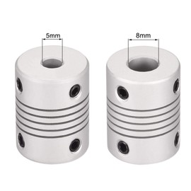 sourcing map 5mm to 8mm Aluminum Alloy Shaft Coupling Flexible Coupler Motor Connector Joint L25xD19 Silver,2pcs