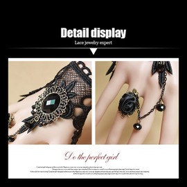 TseenYi Lace Ring Bracelet Crystal Black Ring Hand Chains Lace Slave Bracelets Hand Harness Fashion Bracelet Jewelry for Women and Girls Gifts