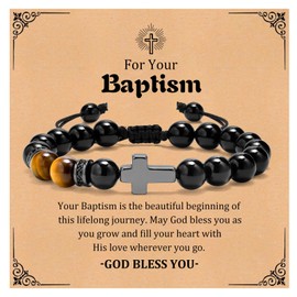 MEALGUET Baptism Gift Cross Bracelet to Men : Beaded Religious Cross Bracelet Inspirational for Son Grandson Nephew Christian Confirmation Communion Baptism Easter Gift Bible Verse for Boys