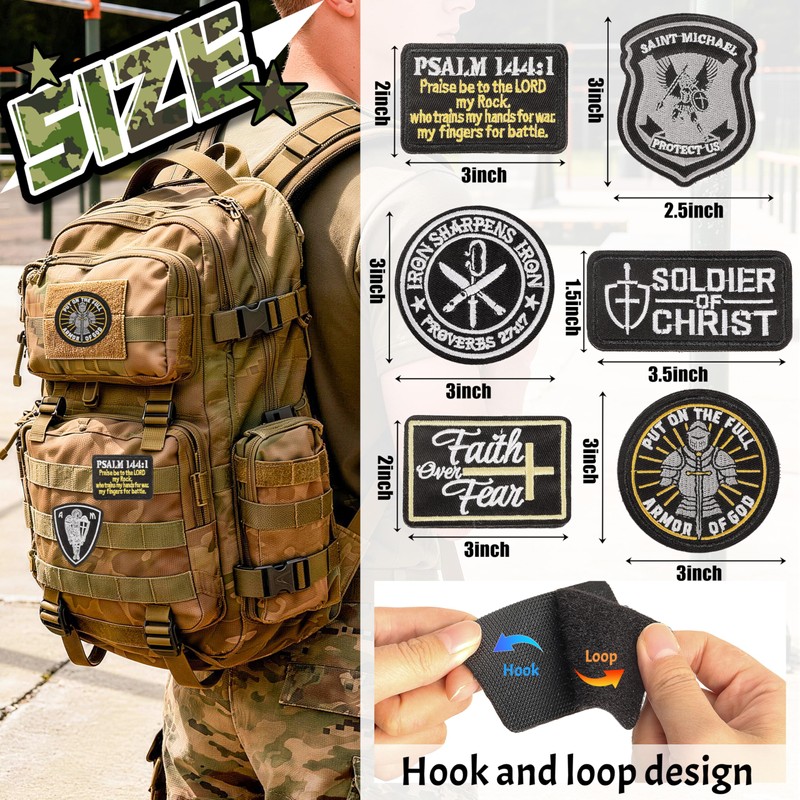Meneng Christian Embroidered Tactical Patches: 8PCS Military Hook and Loop