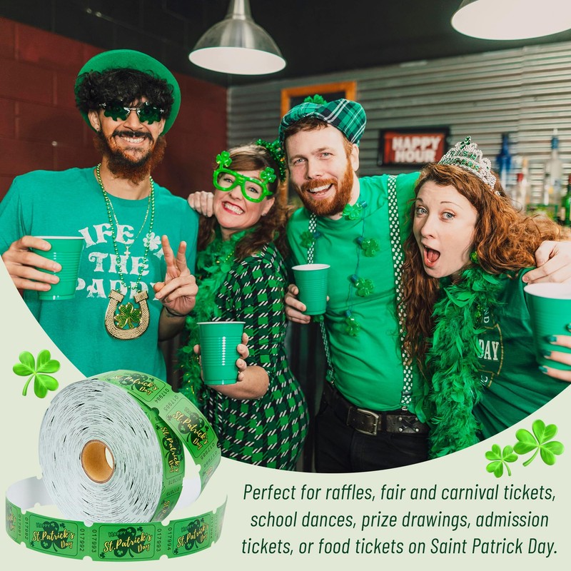 1000 Pieces St. Patrick's Day Raffle Tickets Green Shamrock Tickets