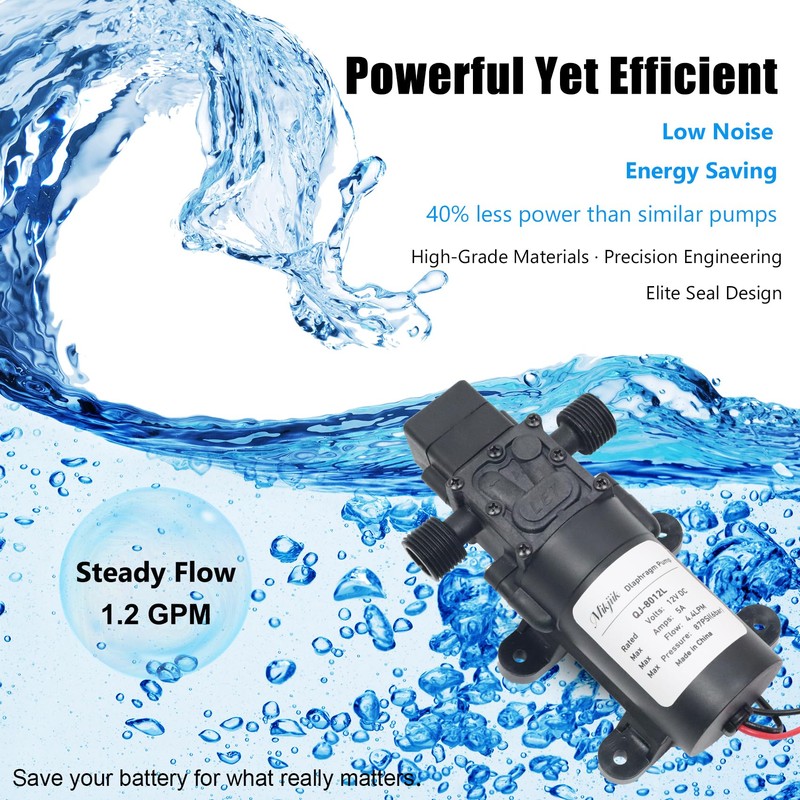 DC 12V Diaphragm Pump, Self-Priming Water Pump with Deluxe Hose