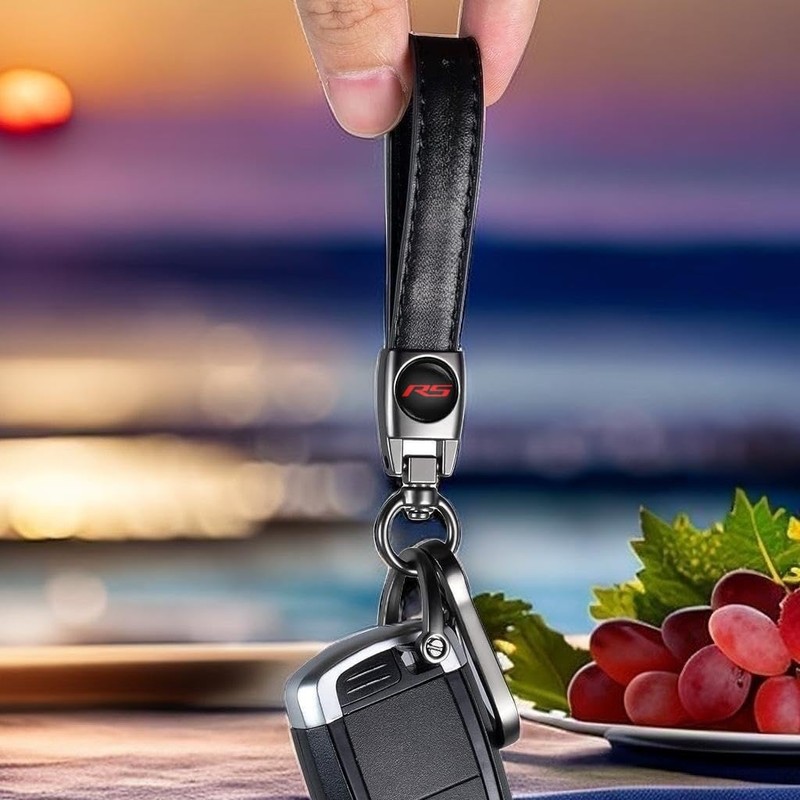 Tire Valve Stem Caps and Genuine Leather Car Keychain Keyring
