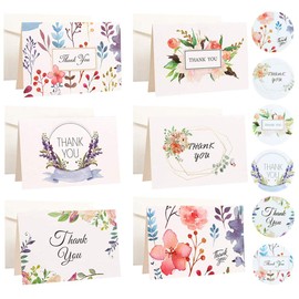 RuiChy 18 Pcs Thank You Cards with Gift Stickers and Envelopes, 6 Different Flower Pattern Thank You Message Cards, Thanksgiving Day, Mother's Day, Anniversary, Wedding, Mini Thank You Cards, Greeting Cards (4 x 2.75 inches)
