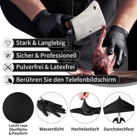 FINITEX Black Disposable Gloves, Pack of 100, L Disposable Nitrile Gloves, Powder-Free, Latex-Free, Food Grade, Cleaning, Medical Examination, 5 ml