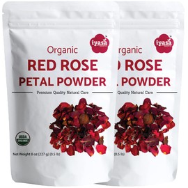 Certified Organic Red Rose Petals Powder, Rosa Centifolia, Food Grade for Baking, Cooking, Tea, Latte Summer Drinks, DIY Skin and Hair Care Products 16 oz 453 gm
