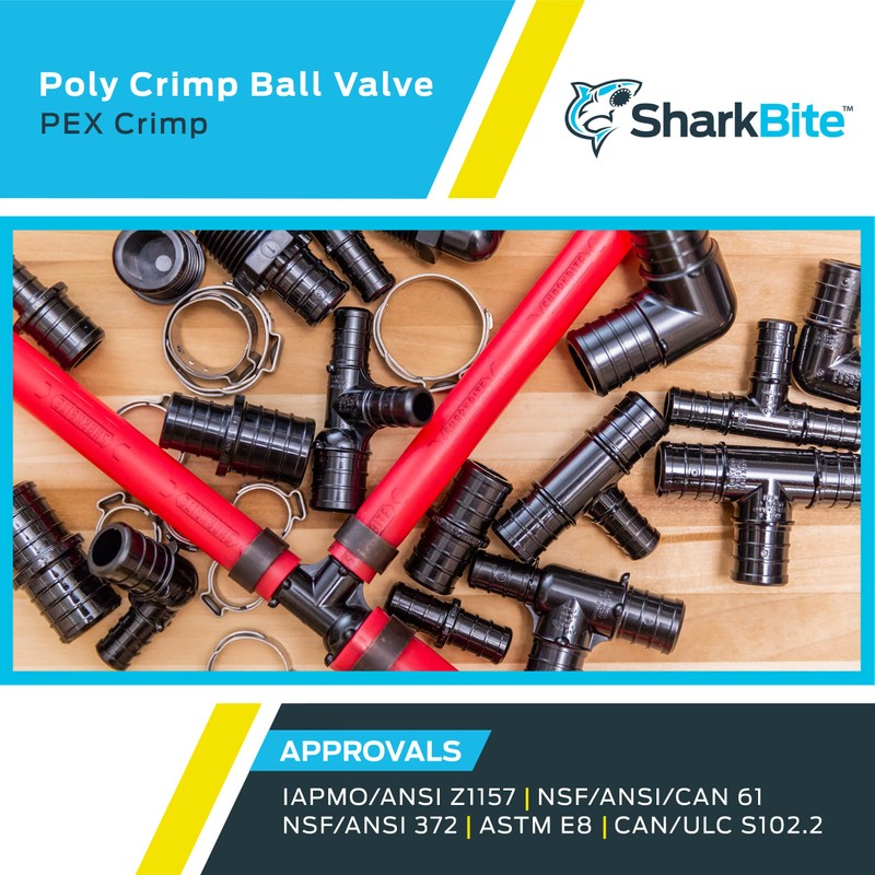 SharkBite 1/2 Inch Poly Crimp Ball Valve, Pack of 2,