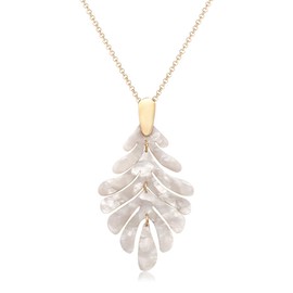 ARATLENCH Acrylic Pendant necklace Earrings – Long Statement Leaf Charm Necklace Tortoise Resin Palm Leaf Earrings Fashion Necklaces Earrings for Women (White)