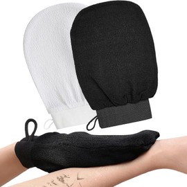 BOJIDO Scrubbing Towel, Scrubbing Mittens, Gentle on the Skin, Double-Sided Design, Promotes Blood Circulation, Body Odor Care, Leads to Smooth Skin, Reusable (White + Black)